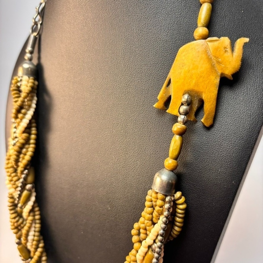 Chunky Vintage Necklace Wood Beads Seeds Carved Animals Boho Maximalist 1970s - Picture 16 of 16